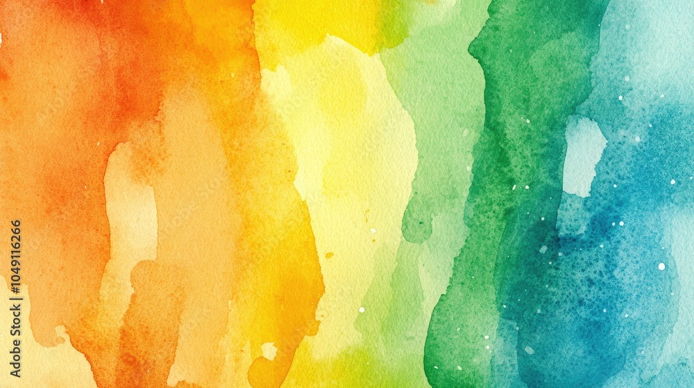 Poster splashes of vibrant watercolor hues blending into each other, creating an abstract background on pap