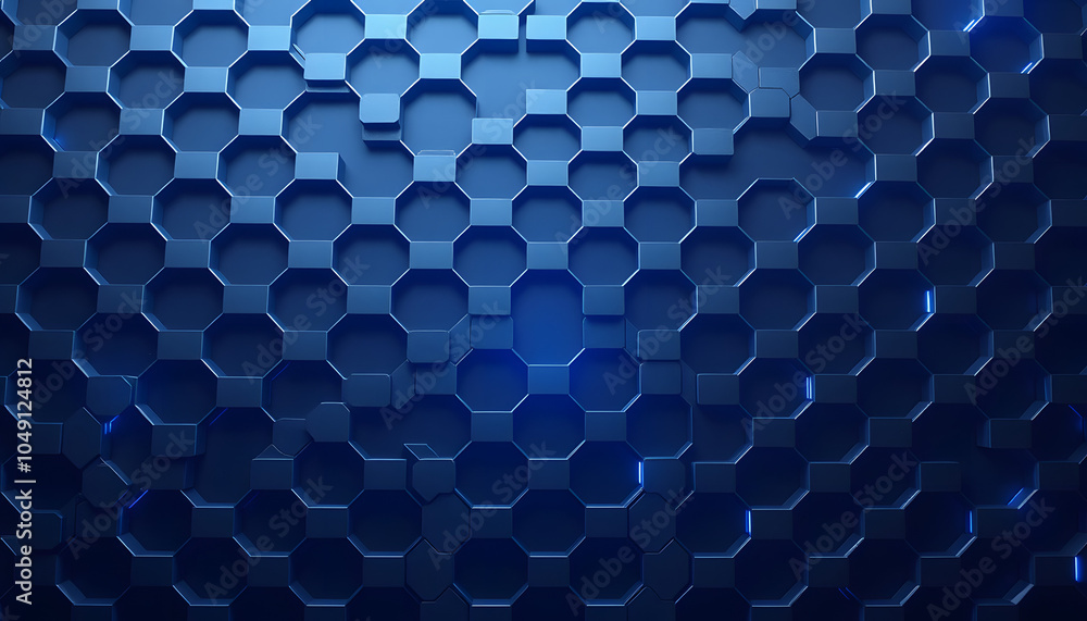 Canvas Prints random shifted black honeycomb hexagon geometrical pattern background with blue glow, minimal futuri