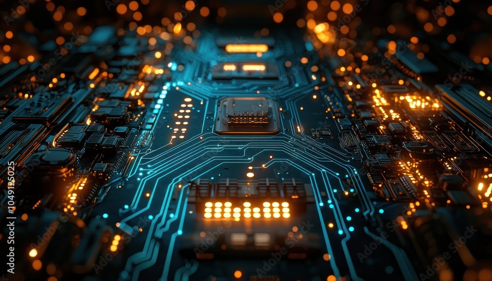 Aufkleber a close-up view of an illuminated circuit board