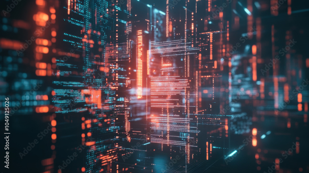 Poster abstract digital data visualization with glowing lines and vibrant colors conveying a futuristic tec