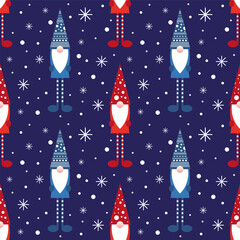 Vector illustration. Geometric gnome Santa Claus seamless pattern cartoon on bright background.