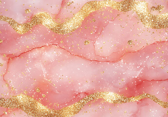 Fototapeta premium Luxurious blush pink watercolor background with golden glitter, ideal for elegant designs, wedding invitations, and sophisticated digital projects.