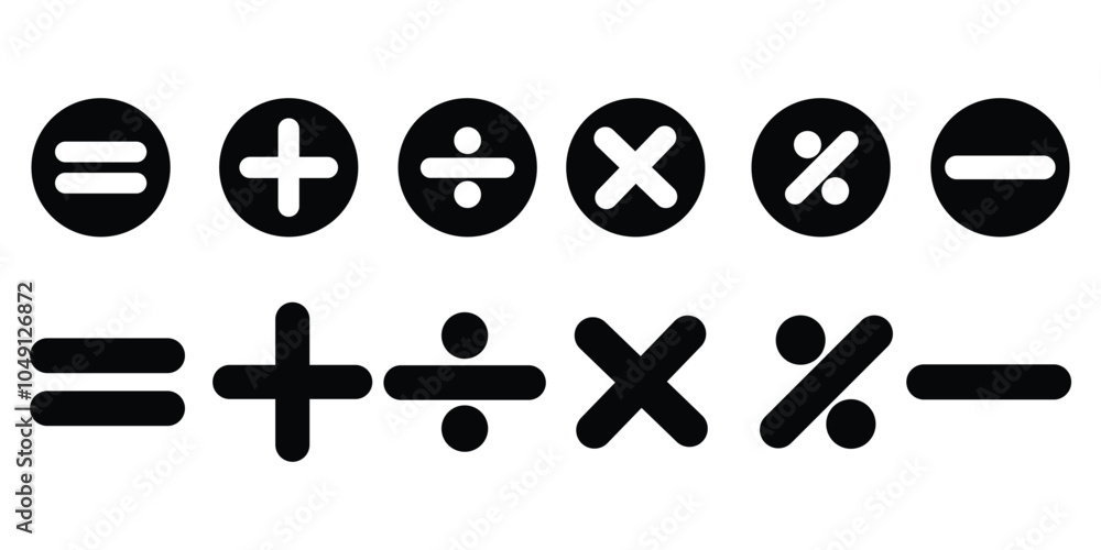 Poster mathematical icon set - includes plus, minus, multiply, divide, equals and percentage icons/symbols 