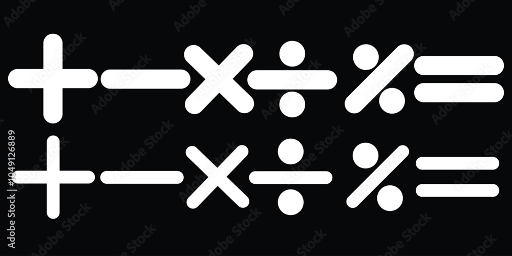Poster mathematical icon set - includes plus, minus, multiply, divide, equals and percentage icons/symbols 