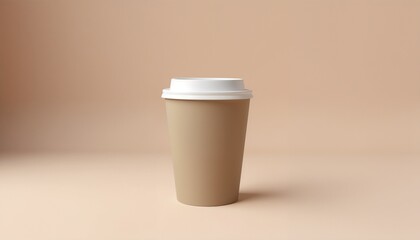 Coffee cup mockup on a beige background with copy space for branding