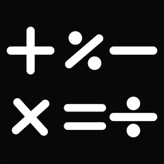 Obraz premium Plus, minus, multiply, equal and divide, percentage sign icons or symbols set. Math/mathematics sign or symbol/ icon vector illustration.