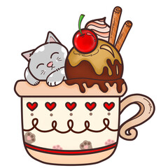 Chocolate ice cream cup a cat