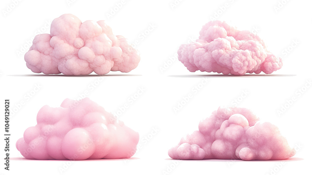 Poster fluffy pink clouds on a transparent background generative ai