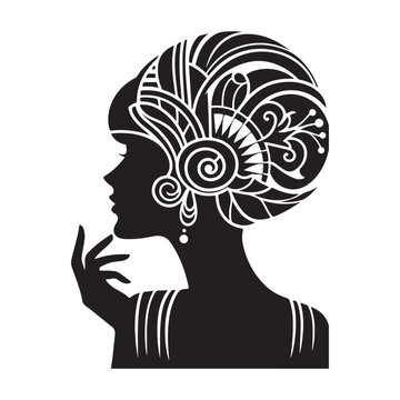 recommend clip art: Art Deco Woman silhouette  vector  black color white background 