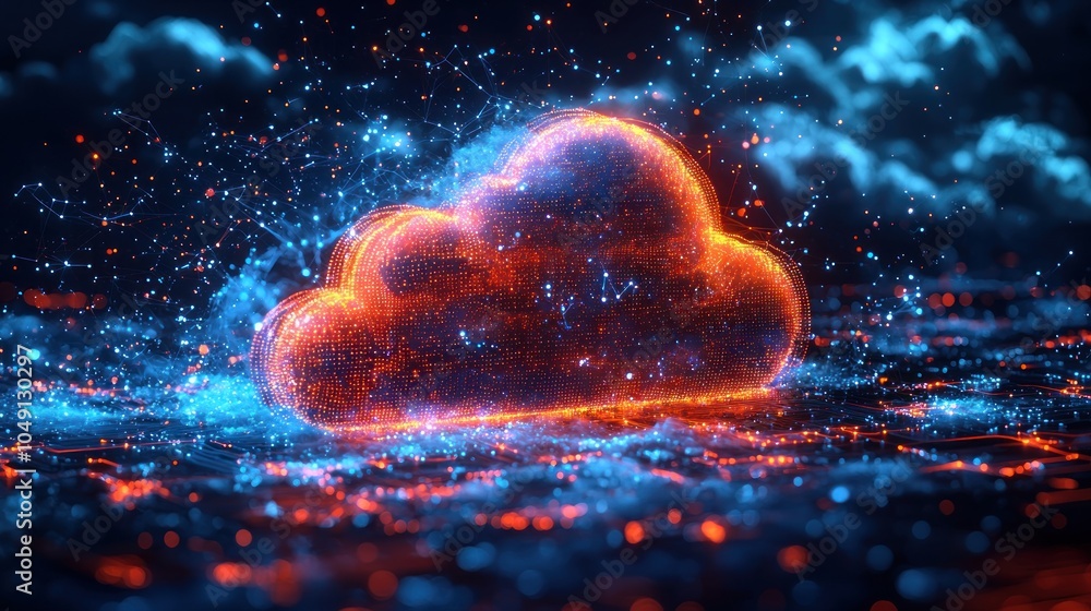 Poster glowing digital cloud symbol with network connections