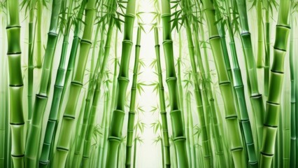 Fototapeta premium Bamboo forest illustration with vivid greens and white background
