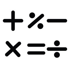 Mathematical symbol icon. Set of math symbols icons. Addition, subtraction, division, equal, multiplication, percent symbols or icons.