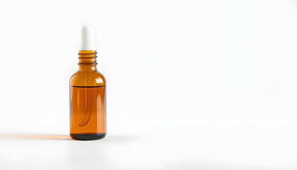 Fototapeta premium Amber Glass Dropper Bottle On White Surface isolated with white highlights, png