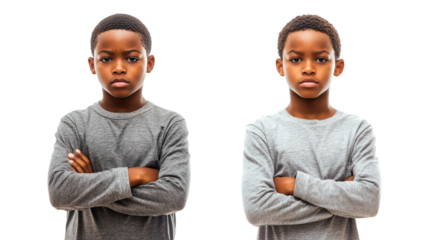 Portraits of Two Cute African American Boys With Serious Expressions Generative AI