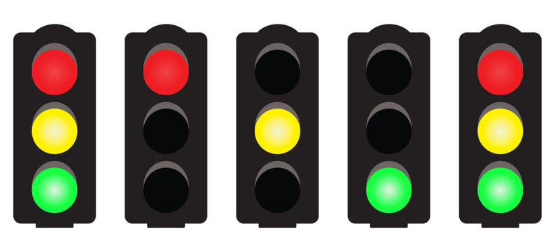 Traffic light, traffic light sequence vector. (Red, yellow, green lights - Go, wait, stop..). Vacter