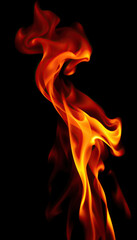 Fototapeta premium abstract fire flame shape rising on black background dynamic motion bright orange red colors vertical format