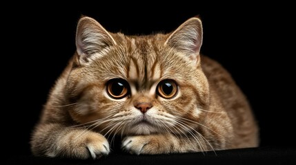 Fototapeta premium A shorthair cat's detailed portrait, highlighting its sleek fur and bright eyes, with space for copy or design elements in the background.