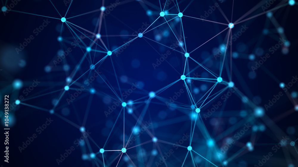 Poster Modern design of network connection structure. Abstract background with interlacing dots and lines. 3D rendering.