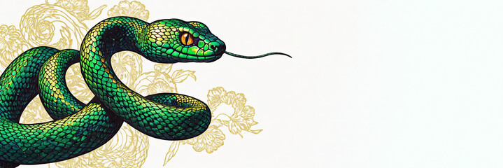 Naklejka premium A hand-drawn snake in Asian style on a light monochrome background