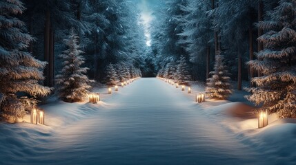 Romantic Winter Wedding Ceremony with Snowy Path Lined with Candles, A Magical and Intimate Setting for Your Special Day