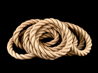 Obraz premium A rope with its two ends securely tied together, set against a solid black background.