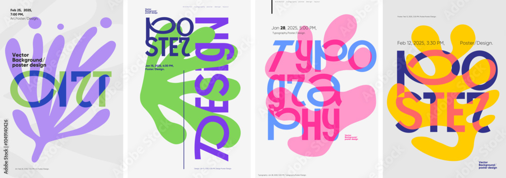 Poster bold and abstract poster set showcasing creative typography and vibrant shapes. features overlapping