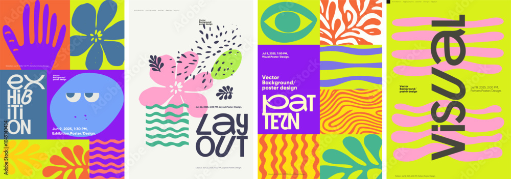 Canvas Prints vibrant poster set featuring creative typography and abstract elements. includes retro-inspired grap