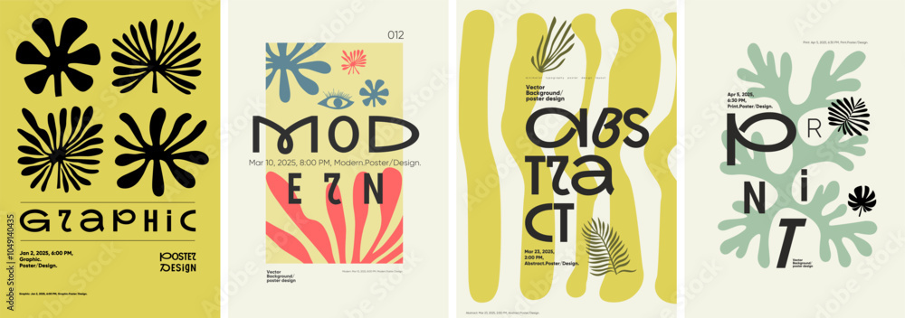 Fototapete stylish poster set combining abstract shapes with bold typography. emphasizes minimalist layouts, mo