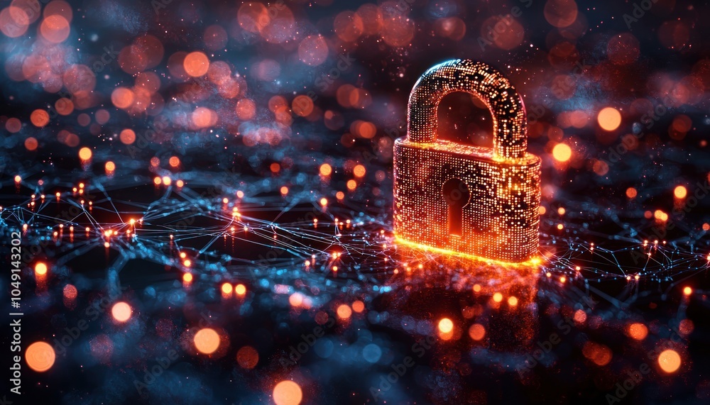 Aufkleber glowing digital lock on a network of lights