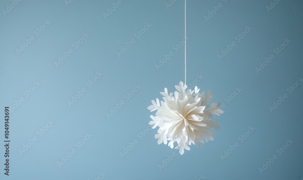 Poster a white snowflake hanging from a string