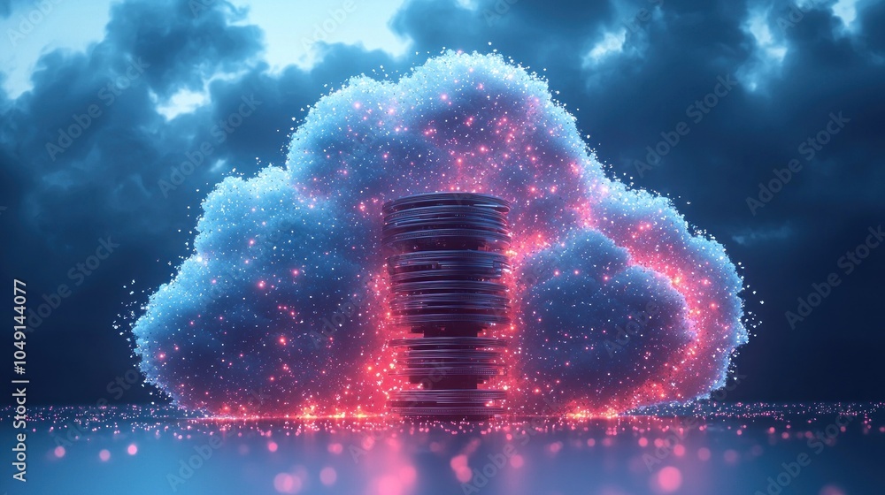 Fototapete cloud computing data center server infrastructure with glowing lights