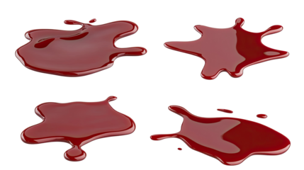 Set of Isolated Puddles of Blood on a Transparent Background Generative AI
