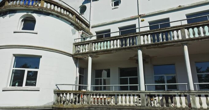 Engraved Terrace Area Of Aged Bulgarian Lung Hospital Near Gabrovo City Fascade Close Up