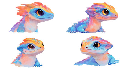 Naklejka premium Rainbow Baby Dragons on a Clear Background Generative AI