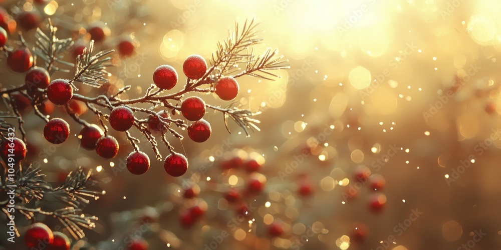 Poster A Branch of Red Berries with Frost and Sunlit Bokeh