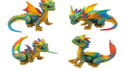 Colorful Baby Dragons Collection on a Transparent Background Generative AI