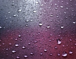 Close-up of water droplets on a smooth surface during twilight in a serene setting