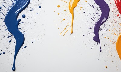 Colorful paint splashes create an abstract design on a blank canvas, showcasing artistic expression and creativity