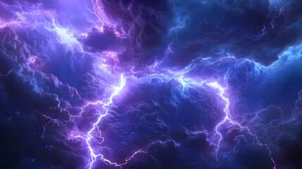 A celestial storm with electric purple lightning in a dark blue universe
