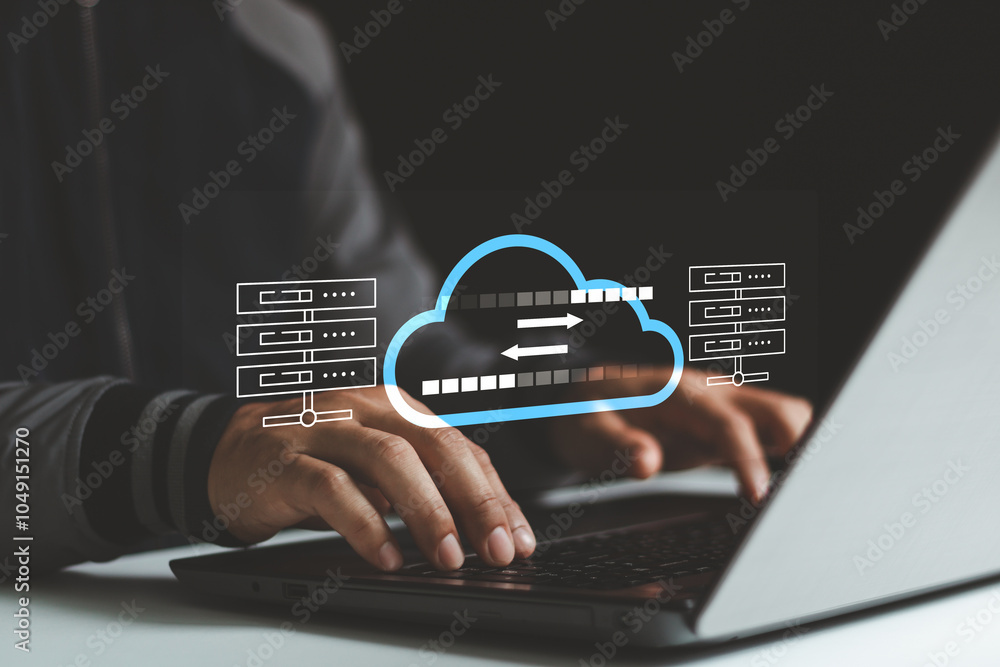 Fototapete exchange information and data with internet cloud technology. digital system for transferring docume