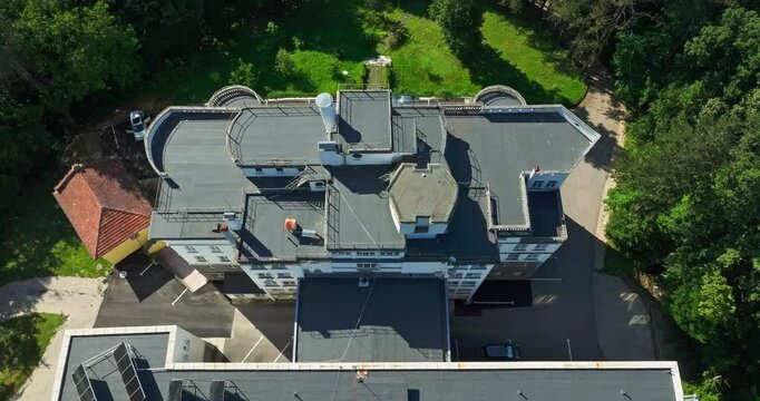 Oddly Shaped Building With Weathered Fascade Clean Air Forest Escape Luxury Aerial Top View