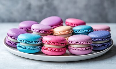 Obraz premium A plate of colorful macarons with different flavors and colors
