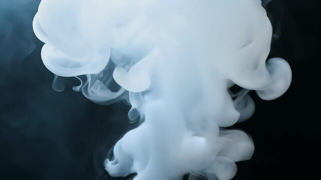 Realistic dry ice smoke billows floats abstract display white fog dark background creating mesmerizing visual effect slow motion cinematic use 4K quality sky cloud blue nature black air water ather