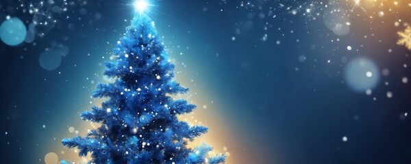 Naklejka premium A beautifully decorated blue Christmas tree with sparkling lights and snowflakes in a festive winter atmosphere celebrating the holiday season