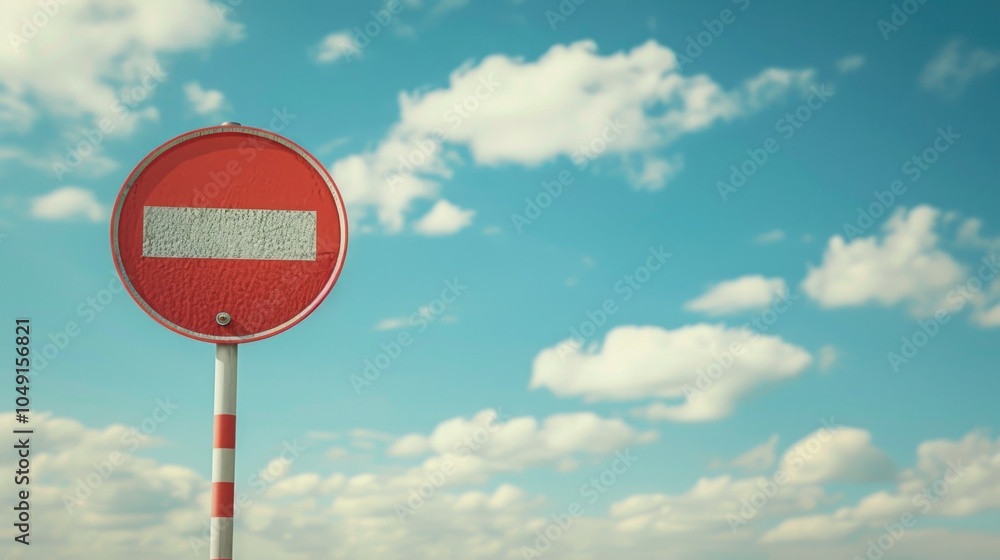 Poster red and white sign with a white line in the middle that says 