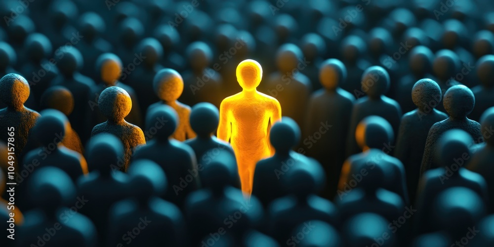 Poster group of people with one person standing out in the middle. the person is yellow and is the only one