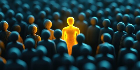 Obraz premium Group of people with one person standing out in the middle. The person is yellow and is the only one with a different color