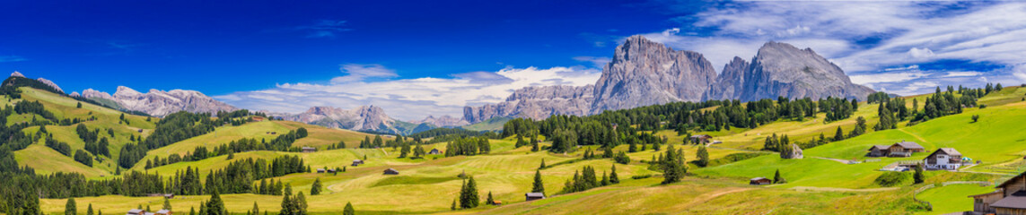 Dolomites, Panoramic View of Dolomite Mountains, Val Gardena, South Tyrol, Italy