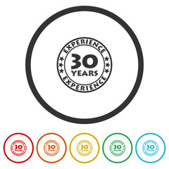 30 years experience icon. Set icons in color circle buttons