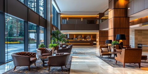 Fototapeta premium Modern hotel with luxury amenities and a scenic view